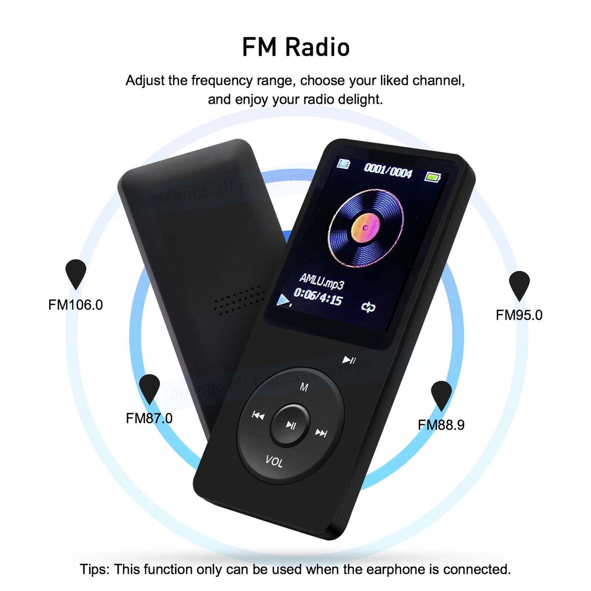 Arungo MP3 Player in compact black portable design