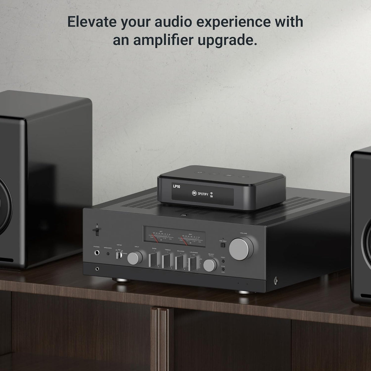 Arylic LP10 app control interface for quick source switching and personalization.