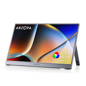 ARZOPA 16.1-inch portable monitor gray front view highlights slim travel-ready design and color quality