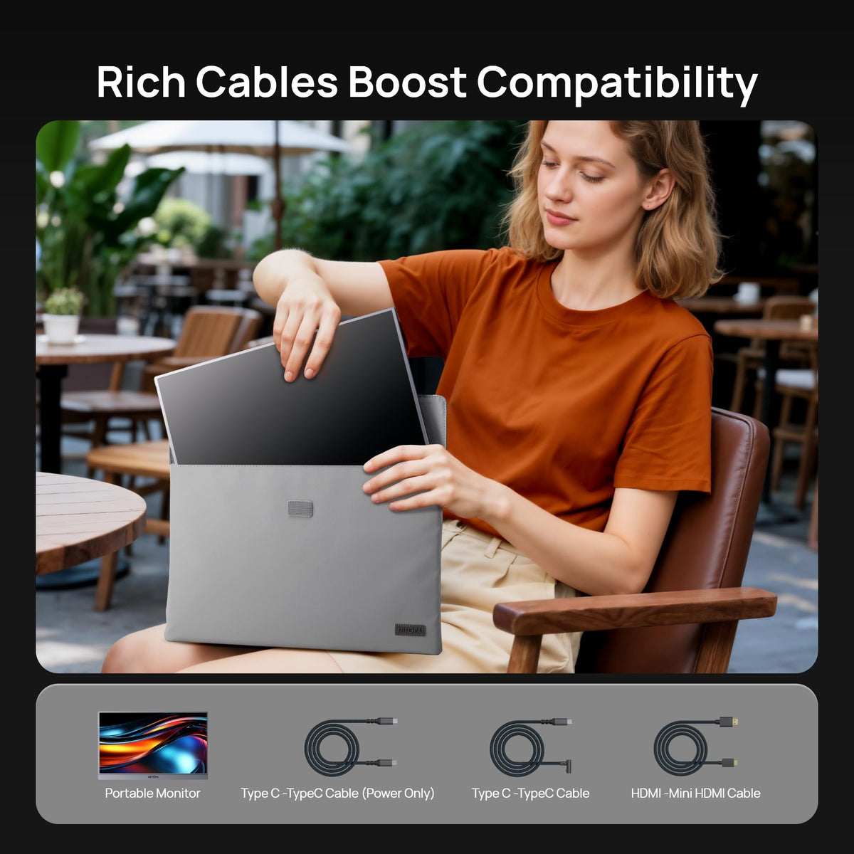 ARZOPA 16.1-inch portable monitor gray in-use setup for work or entertainment