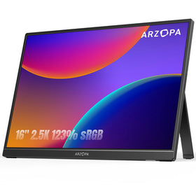ARZOPA 16-inch portable monitor front view showing vibrant 2.5K visuals for on-the-go clarity