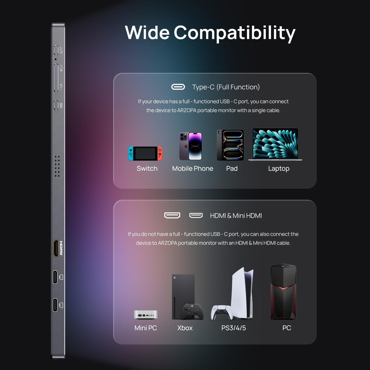 ARZOPA HDR display delivers vibrant colors and strong contrast