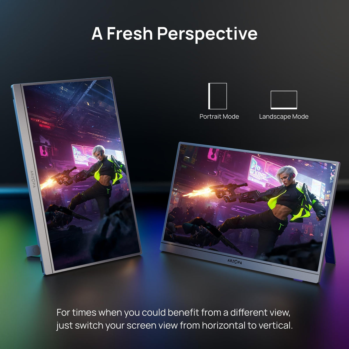 ARZOPA kickstand provides adjustable tilt for comfortable viewing