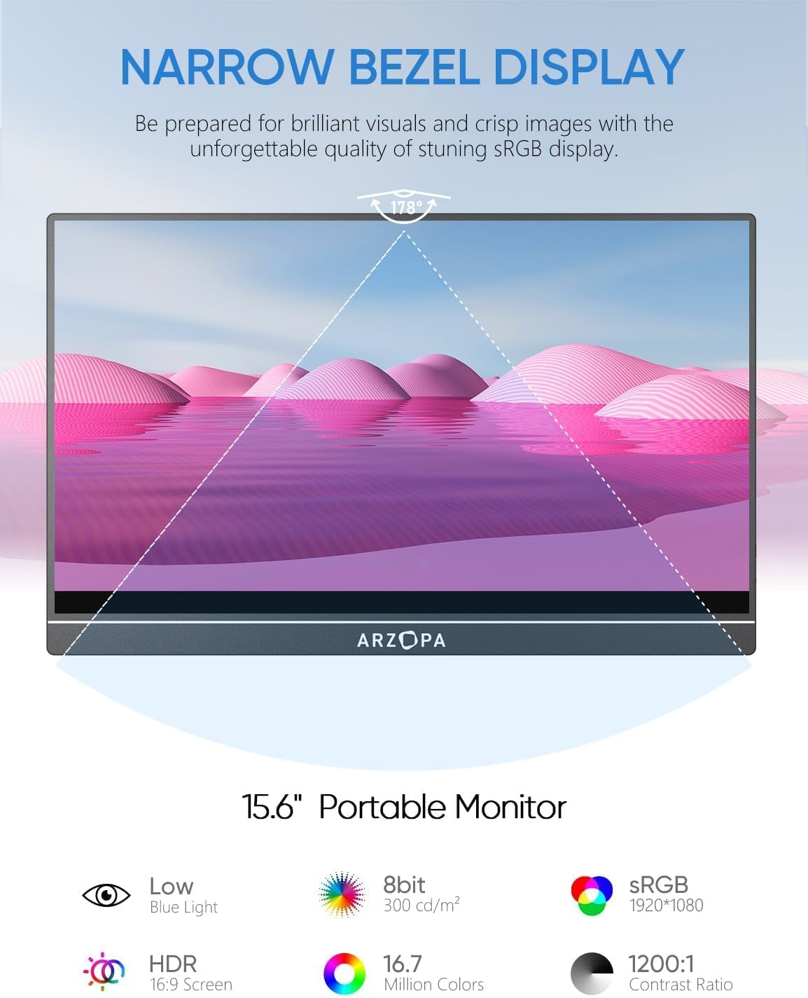 ARZOPA portable display supports duplicate, extend, and second screen modes for flexible setups.