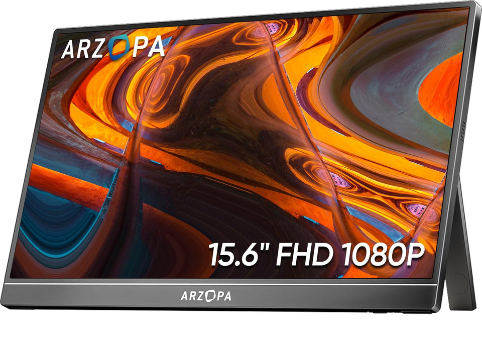 ARZOPA portable monitor 15.6-inch full HD IPS screen delivers vibrant, sharp images on the go.