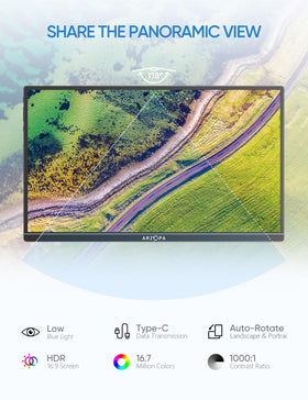 ARZOPA portable monitor in second-screen mode showing rotation options