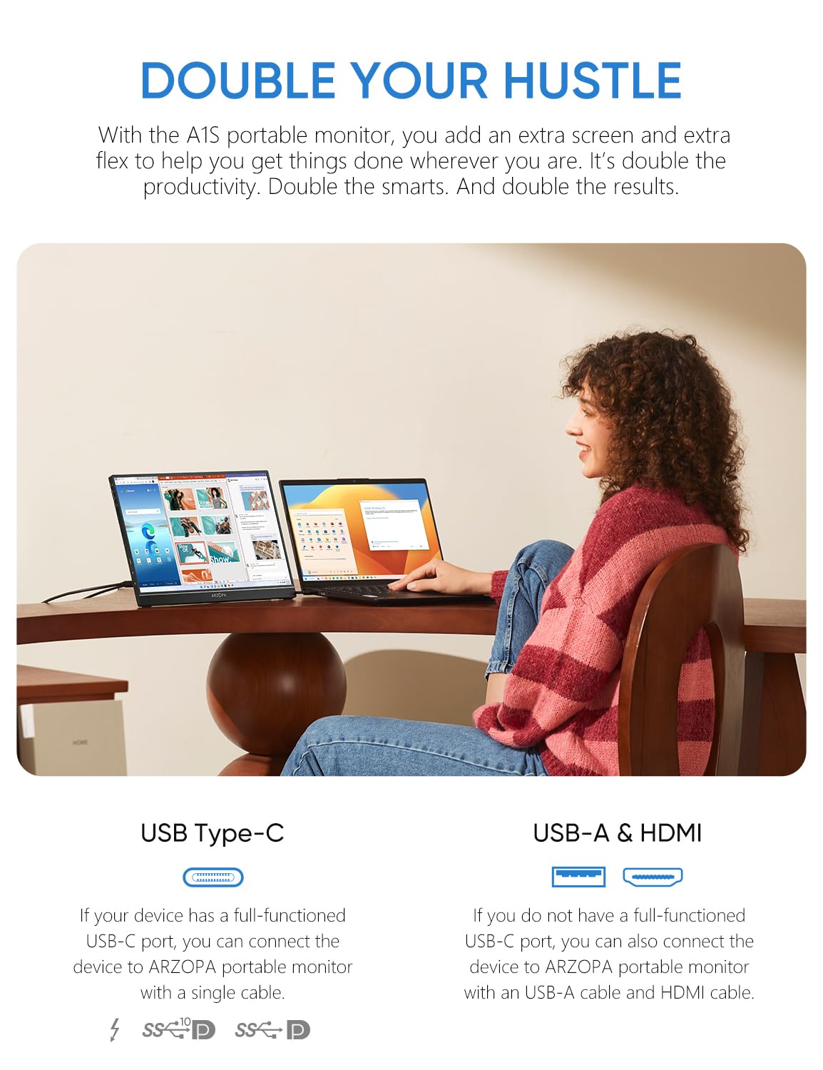 ARZOPA ultra-slim portable monitor profile for easy packing