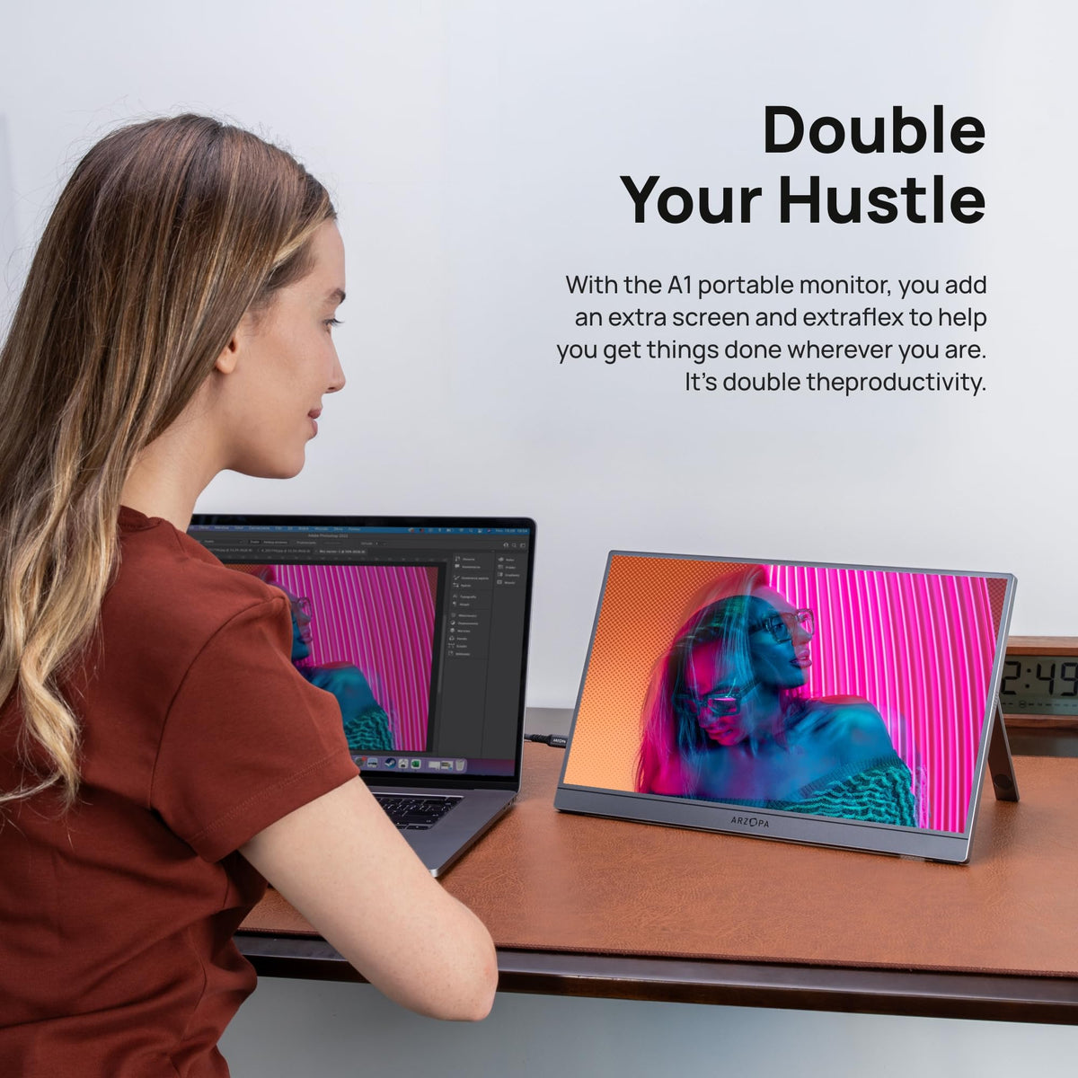 ARZOPA monitor weighs 1.6 lb, ideal for on-the-go productivity.
