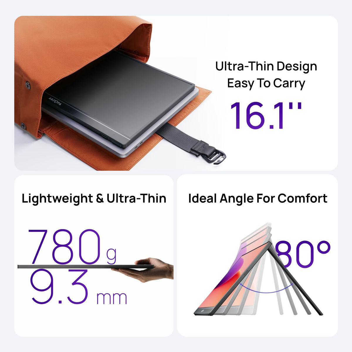 ARZOPA Z1C ultra-thin bezel and compact design for travel