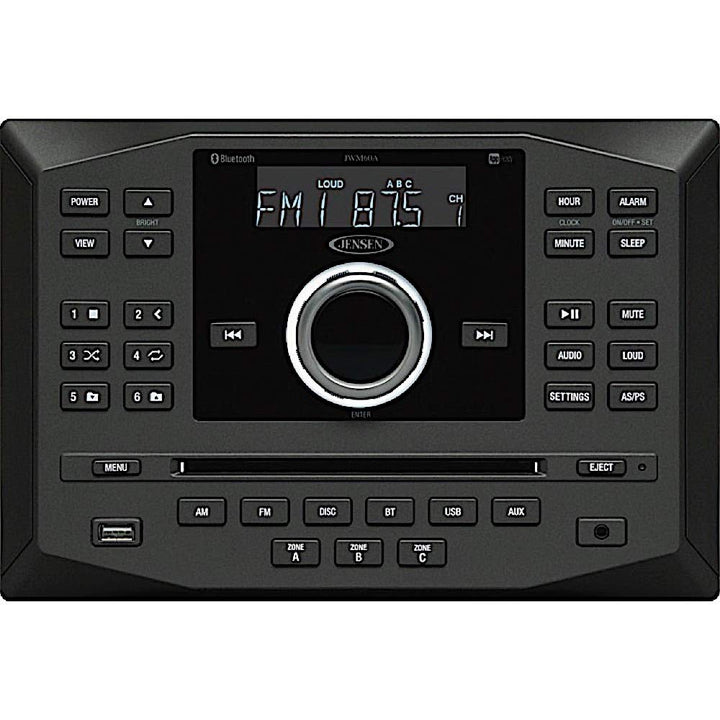 ASA Electronics Jensen JWM62A front panel with app control and Bluetooth for RV use.