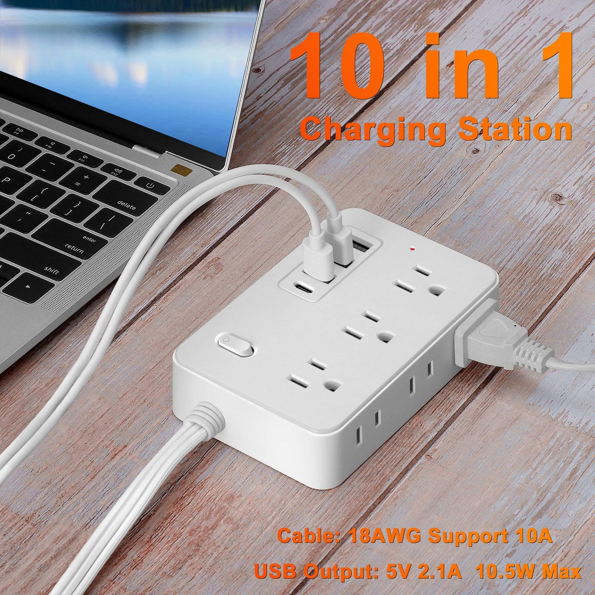 Asamoom 10ft extension cord stretched showing reach and flexible placement benefit