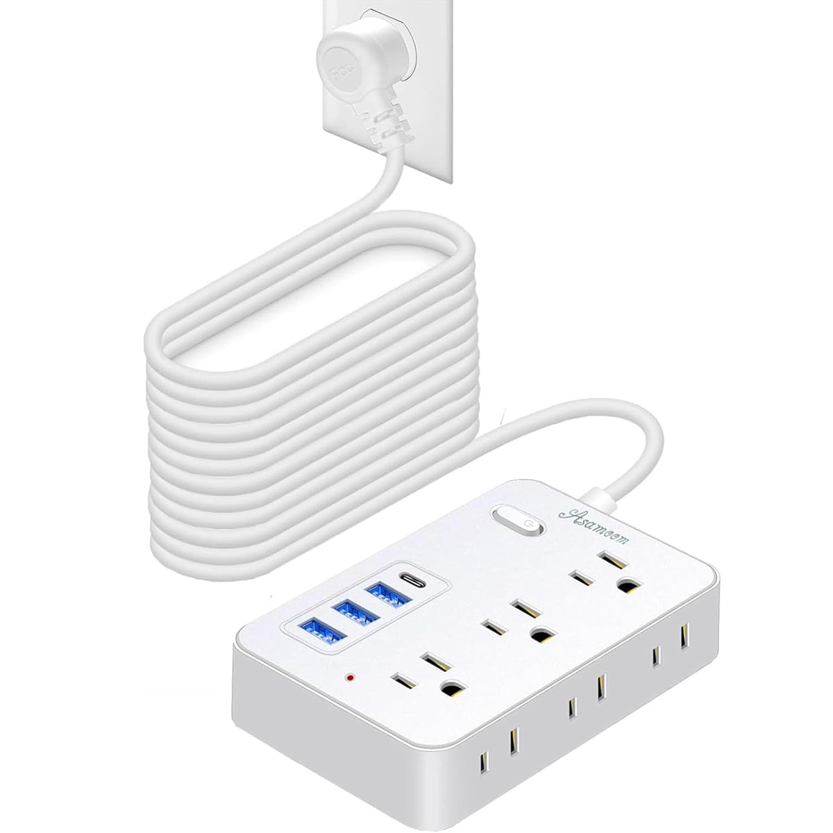 Asamoom 15ft extension cord for flexible reach to distant outlets.