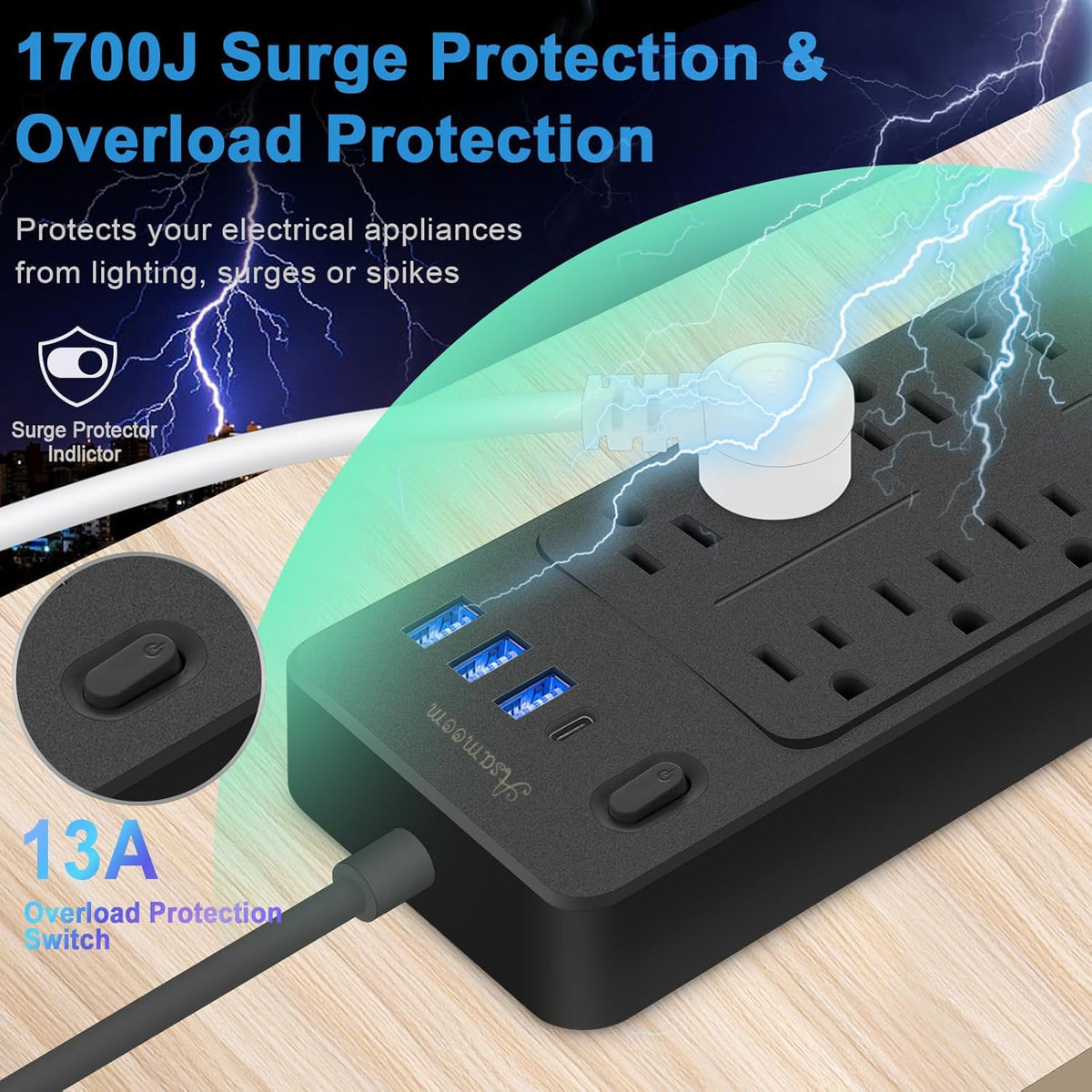 Asamoom 20ft heavy-duty cord extended for long-reach convenience and safety