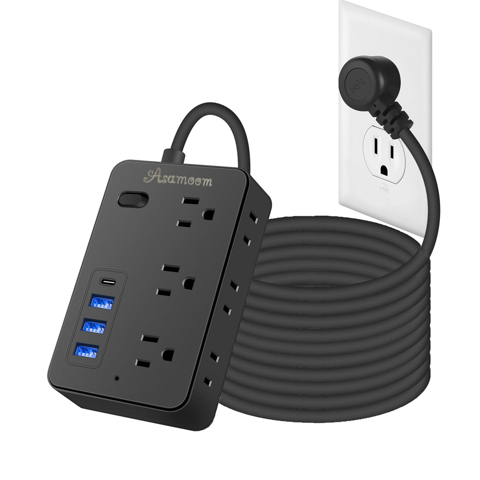Asamoom 20 ft extension cord with 6 outlets and long reach for flexible charging