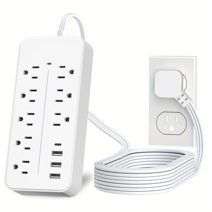 Asamoom 5ft surge protector with flat plug fits behind furniture and keeps outlets accessible
