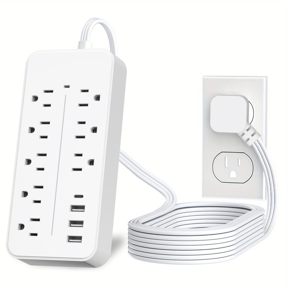 Asamoom 5ft surge protector with flat plug fits behind furniture and keeps outlets accessible
