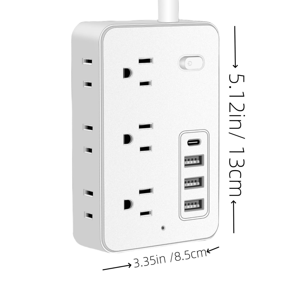 Asamoom close-up of six AC outlets and four USB ports delivering versatile charging