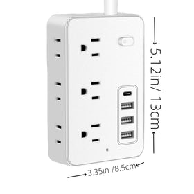 Asamoom close-up of six AC outlets and four USB ports delivering versatile charging