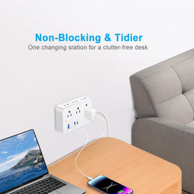 Asamoom flat 45° plug closeup fits behind furniture to save space
