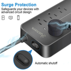 Asamoom flat plug close-up tucked behind furniture for space-saving benefit