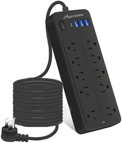 Asamoom front view showing 10 outlets and four USB ports for versatile charging