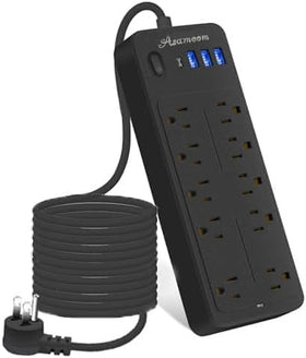 Asamoom front view showing 10 outlets and four USB ports for versatile charging