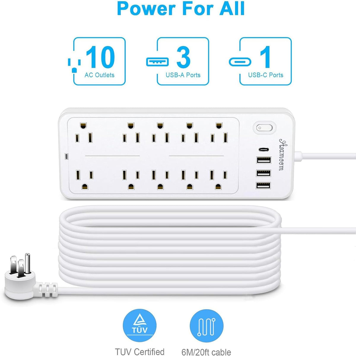 Asamoom surge protection label highlighting 1700J safety for devices