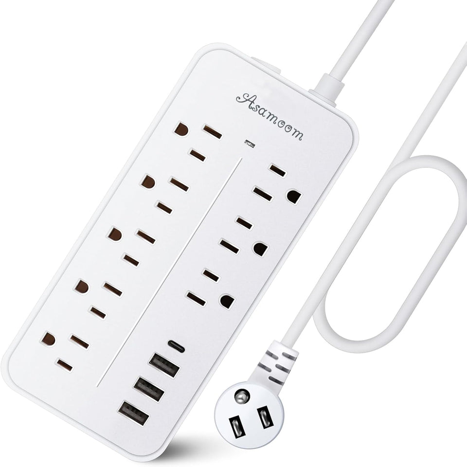Asamoom surge protector with 15ft extension offers flexible placement and reliable device protection.