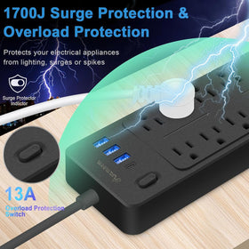 Asamoom top detail of AC outlets and USB-A plus USB-C ports for simultaneous charging