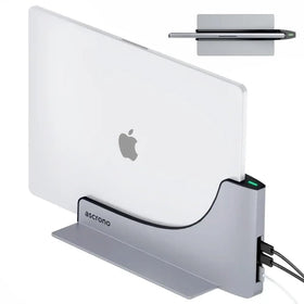 Ascrono Dock vertical 16-inch MacBook Pro setup improves desk organization and accessibility.