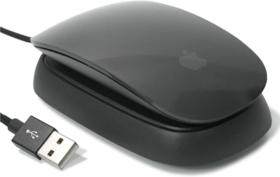 Ascrono charging station front view showing Magic Mouse 2 and tidy setup benefit