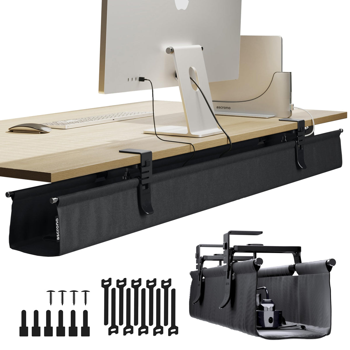 Ascrono original no drill tray 53-9in keeps cords tidy and within reach