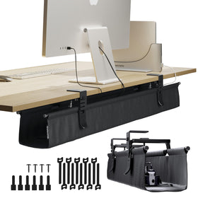 Ascrono Original no-drill under desk cable tray front view for discreet cord concealment.