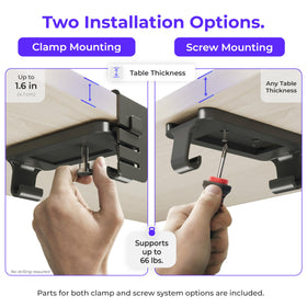 Ascrono Original under-desk tray clamp-mount demonstration for secure installation.