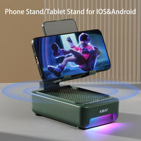 ASEAT folded flat beside a notebook demonstrating portability and easy storage
