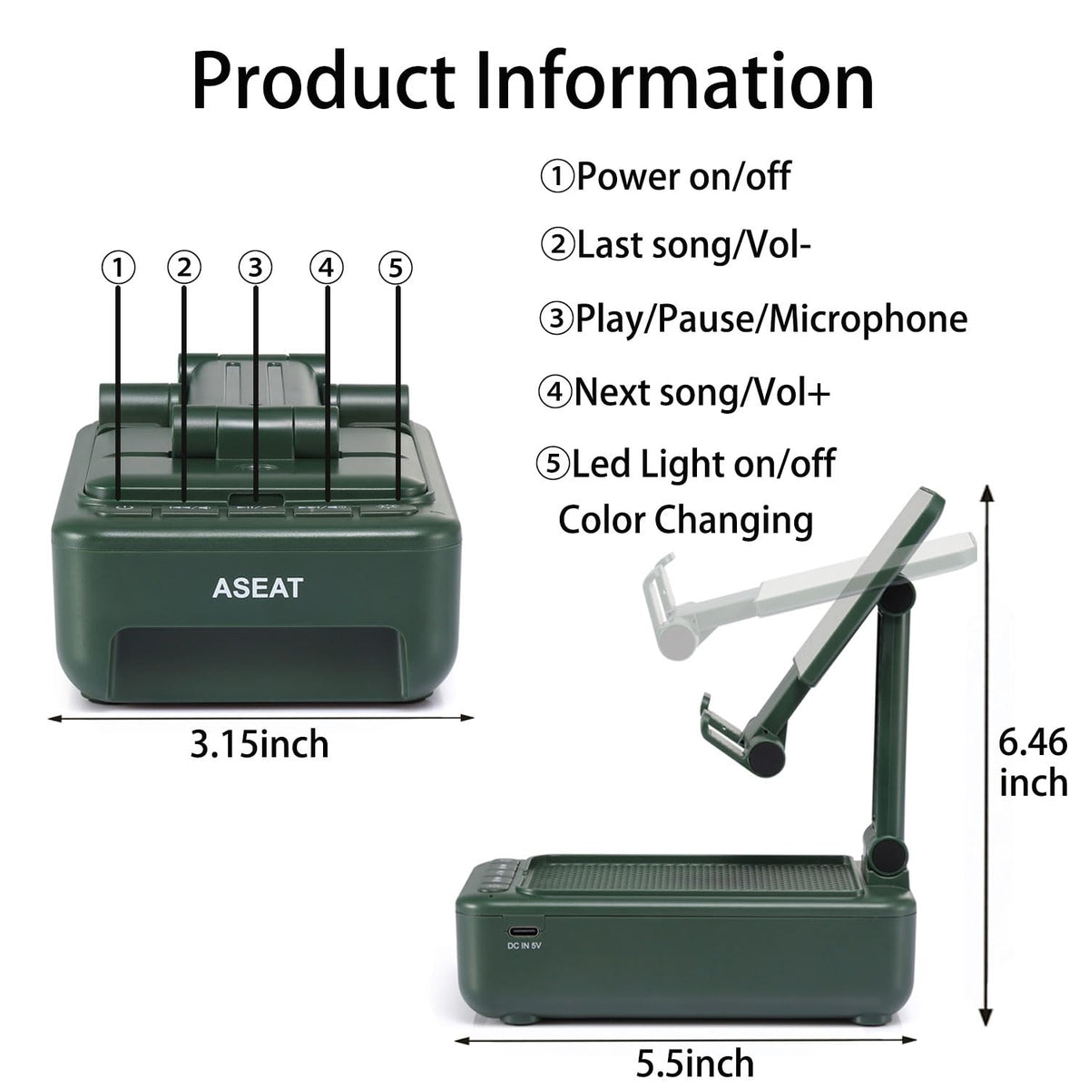 ASEAT rear label and ports detail showing compatibility and easy charging