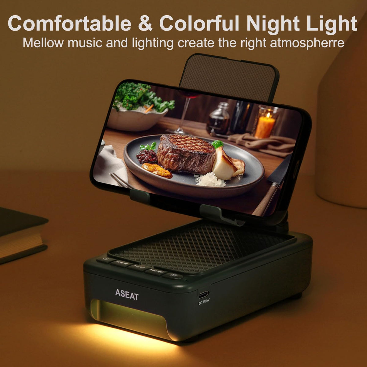 ASEAT illuminated with color-changing LEDs creating mood lighting and ambience