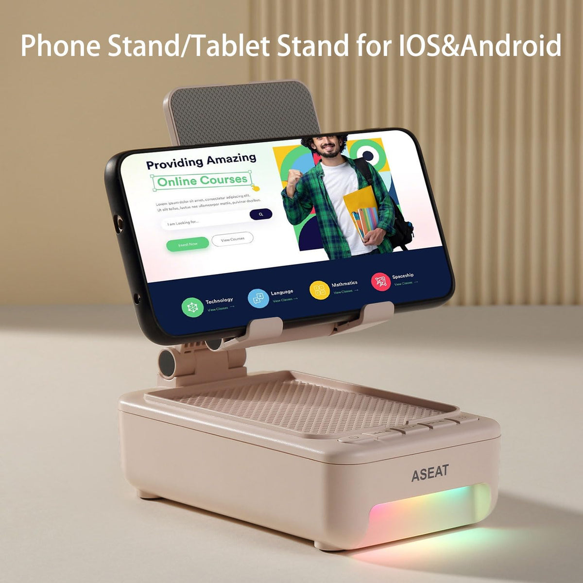 ASEAT with phone in angled stand for easier video viewing