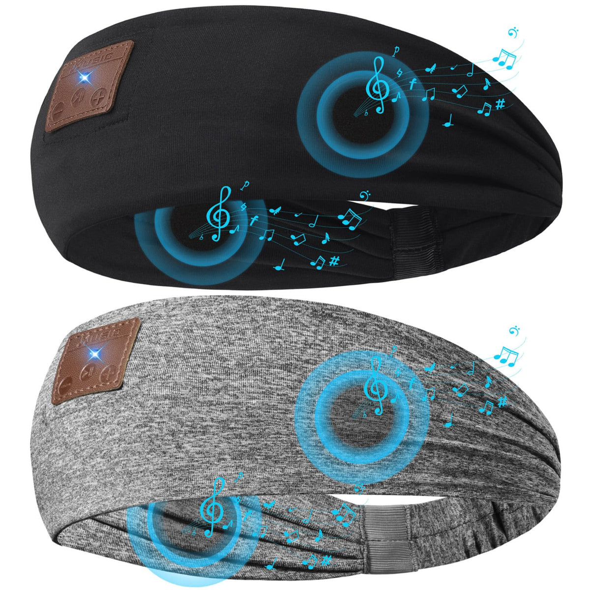 ASIILOVI front view of both black and grey headbands packaged, showing included accessories