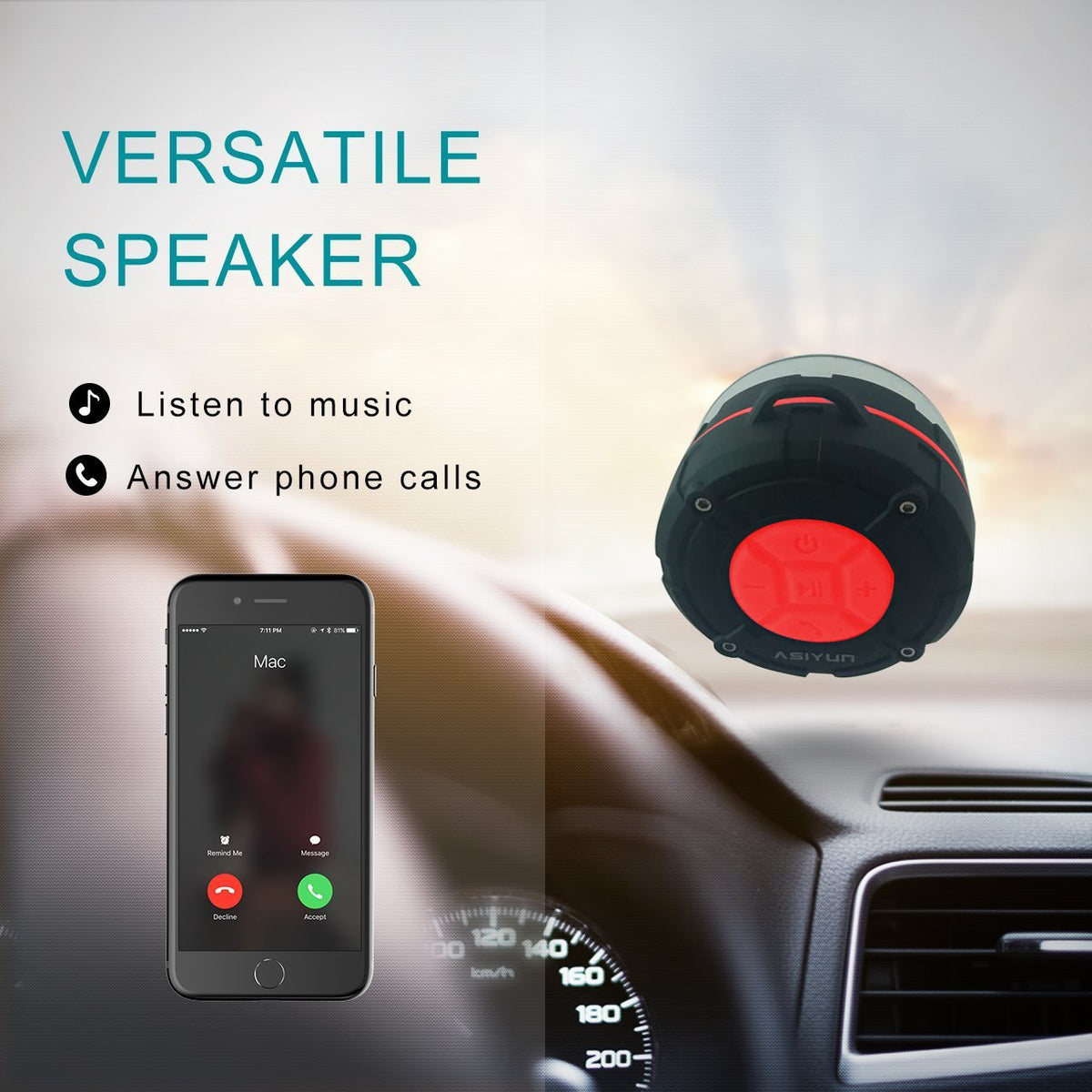 ASIYUN Shower Speaker Bluetooth 5.0 for stable wireless streaming.