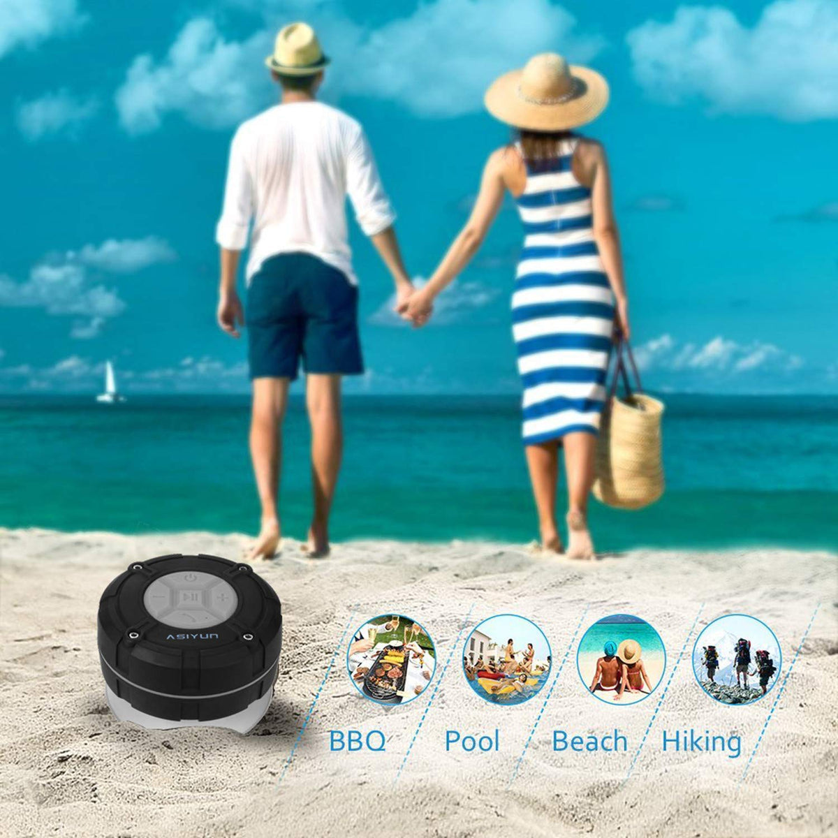 ASIYUN shower speaker grey paired with smartphone for wireless listening