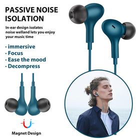ASKUBSKU earbuds worn in ear demonstrating 45 degree fit and comfort for long listening sessions benefit
