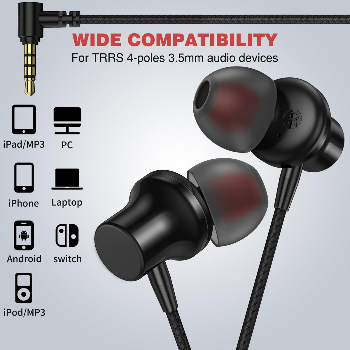 ASKUBSKU three-size silicone tips provide a secure, comfortable fit