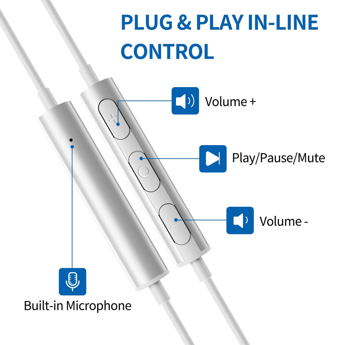 ASKUBSKU inline control with mute button for quick hands-free control