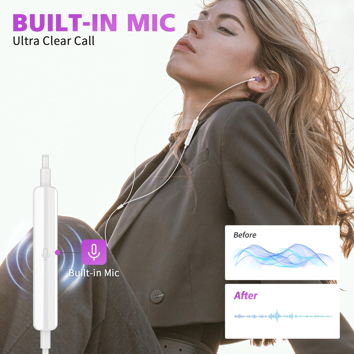 ASKUBSKU inline microphone and remote buttons for clear calls and quick control