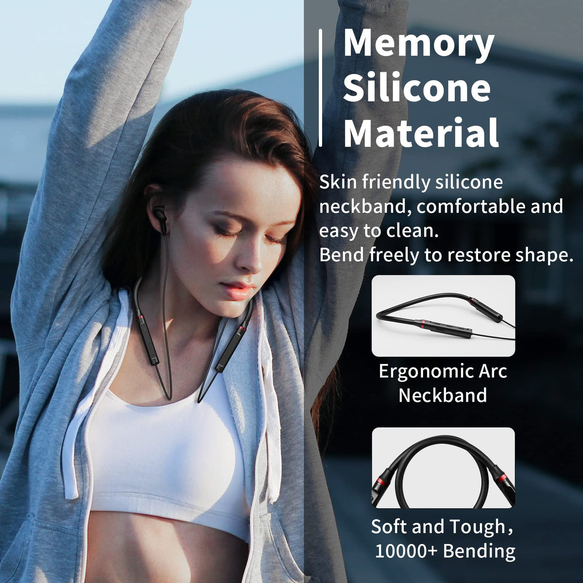 ASKUBSKU neckband headphones full-wearable view for light-weight setup