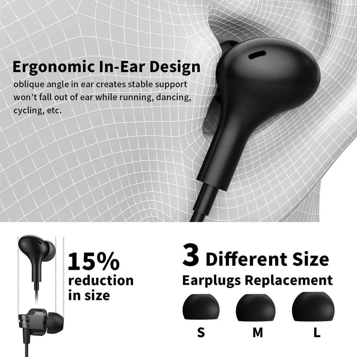 ASKUBSKU small-ear-fit view demonstrating secure hold during activity