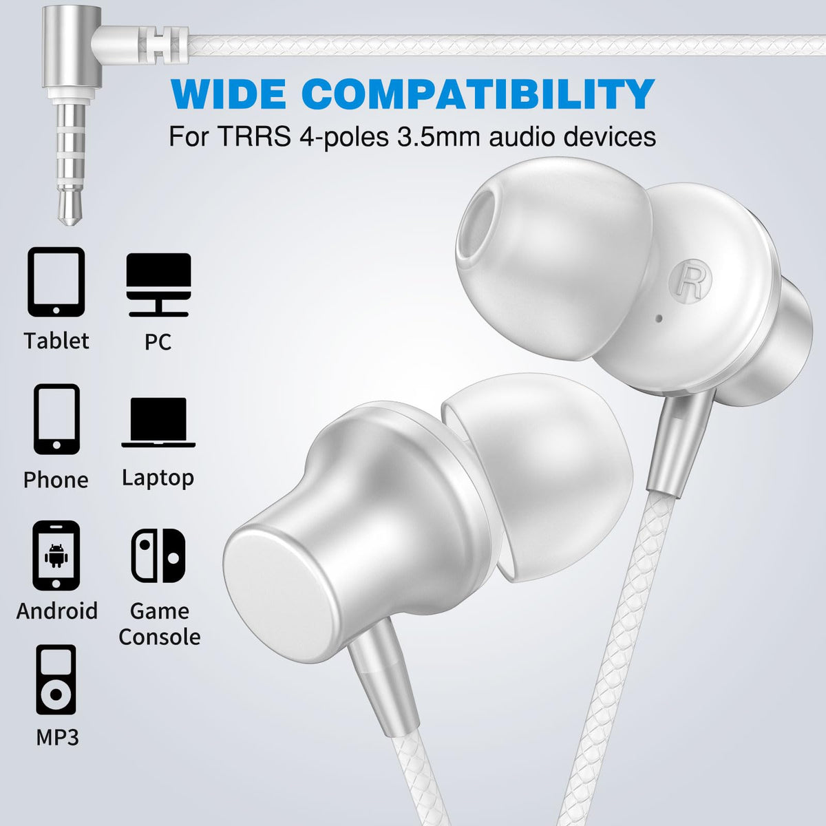ASKUBSKU three-size silicone ear tips for comfortable, secure wear