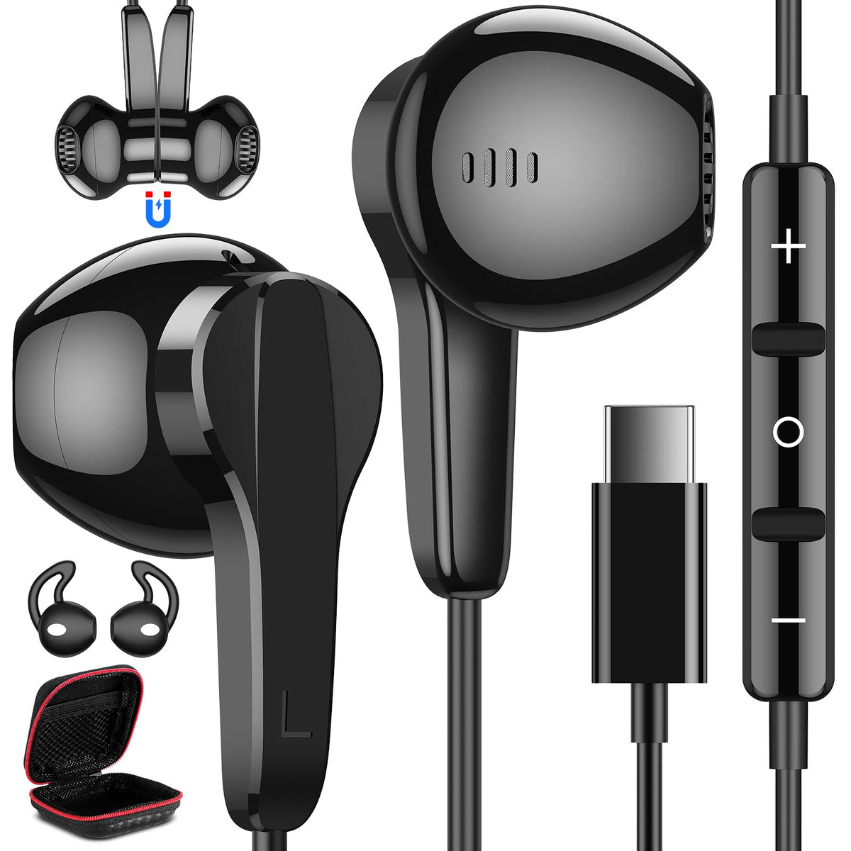 ASKUBSKU USB-C earphones packaging shows universal compatibility for many devices