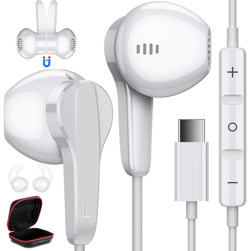 ASKUBSKU USB-C headphones close-up view shows comfortable semi in-ear design